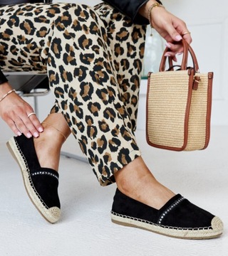 Czarne espadryle z cyrkoniami Abia 28640 rozmiar 37
