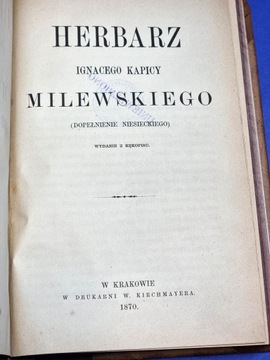 Milewski - HERBARZ (dopełnienie Niesieckiego), wydanie pierwsze 1870