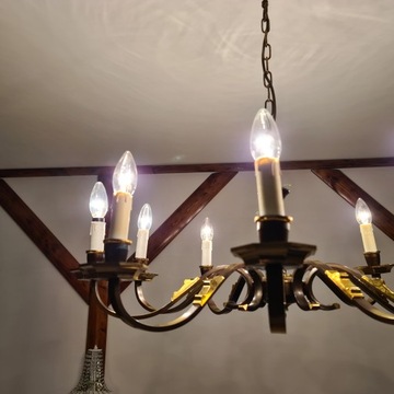 STYLOWY ŻYRANDOL MOSIĘŻNY 10-RAMIENNY,PRZEKRÓJ79CM