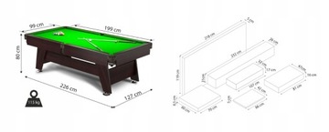 7FT Stół Bilardowy Radley Vintage Pool Sonoma J. + Nakładka Cymbergaj-Tenis