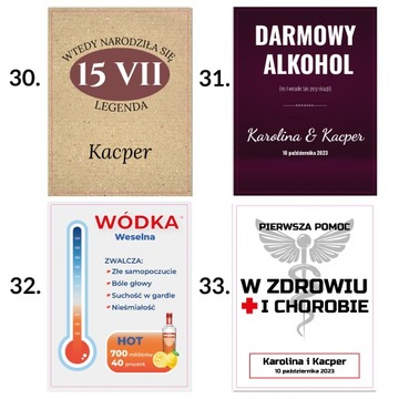 Etykiety na wódkę Weselną SWÓJ NAPIS śmieszne x10