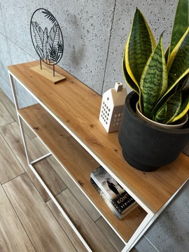 BIAŁA konsolka, toaletka styl loft, industrialna 100X25X90 blat DĄB ARTISAN