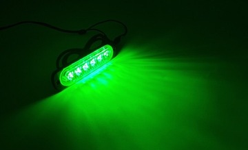 Lampa obrysowa strobo 6 LED 12V-24V, zielona mocna