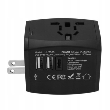 Универсальный дорожный адаптер USB C 6A 2xUSB3.0A