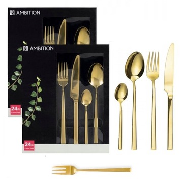 AMBITION 60 SZTUĆCE OBIADOWE COMO GOLD ZŁOTE 2 x 24 WIDELCZYKI DLA 12 OSÓB