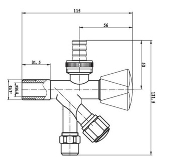 КОМБИНИРОВАННЫЙ УГЛОВОЙ КЛАПАН 1/2x3/4x3/8 COMBI 1/2x3/8x3/4 СТИРАЛЬНЫЕ МАШИНЫ ПОСУДОМОЕЧНЫЕ МАШИНЫ