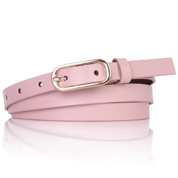 Узкий кожаный ремень POWDER PINK, 1,5 см, ЗОЛОТАЯ ПРЯЖКА