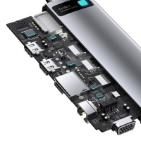BASEUS HUB USB-C — 3x USB/USB-C PD 100 Вт/AUX/VGA/2x HDMI/SD/СЕТЕВАЯ КАРТА