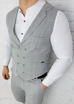 Szara kamizelka meska elegancka w krate 1691 - 2XL