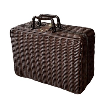 Wiklinowy Hamper Retro Walizka Vintage Rattanowa Torebka na Kemping, XL brązowy