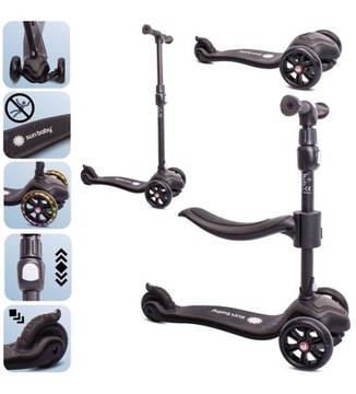 SUN BABY SCOOTER BALANCE BIKE FLASH SKATEBOARD 3в1 со светодиодными колесами черный