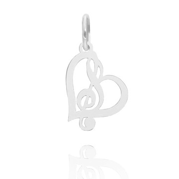Серебряный кулон - скрипичный ключ в самом сердце ПР. 925