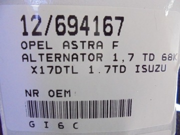 фото thumb №9, Opel astra i f генератор 1,7 td 68km x17dtl