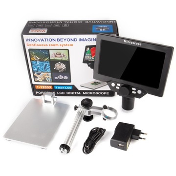 MIKROSKOP CYFROWY EKRAN LCD 7″ FULL HD 12MP 1080p LED POWIĘKSZENIE 1200x