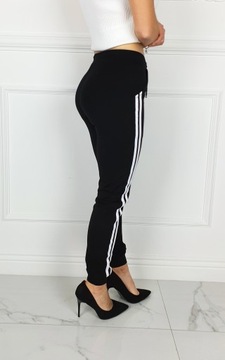 DAMSKIE SPODNIE DRESOWE DOPASOWANE LAMPASY BLACK