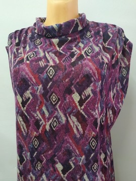 M/L 40/42 свободное женское платье-свитер-туника с высоким воротником и короткими рукавами фиолетового цвета