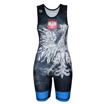 Trykot zapaśniczy damski POLSKA CAMO XS NIEBIESKI