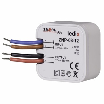 ZAMEL LEDIX ZASILACZ LED 12V 8W DOPUSZK. ZNP-08-12