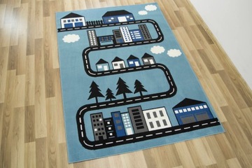 160x225 см. Детский коврик Blue Black Road Houses Luna Kids