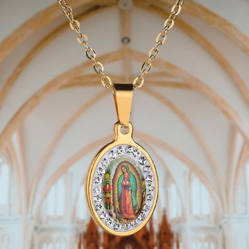 Naszyjnik Maryja w stylu Vintage Matka Boża z Guadalupe Biżuteria chrześcijańska Złota
