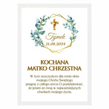 CHRZEST ŚWIĘTY PODZIEKOWANIE DLA MATKI CHRZESTNEJ OJCA CHRZESTNEGO RAMKA A4