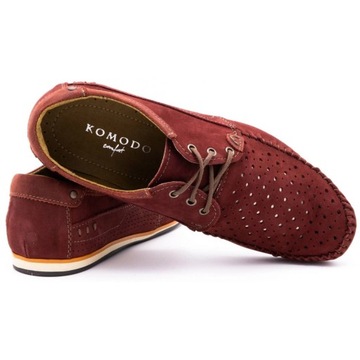 Buty męskie skórzane mokasyny sznurowane na lato ażurowe 875L bordowe 45