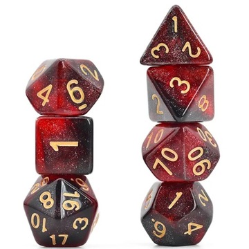 Набор из 7 кубиков: красный, черный, золотой, принт D4-20 K20 RPG D&D MTG BG3