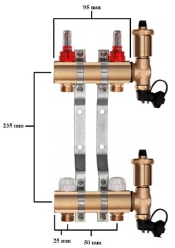 Латунный распределитель для теплого пола 2 с WILO PUMP + КОРОБКА ДЛЯ СКРЫТОГО МОНТАЖА