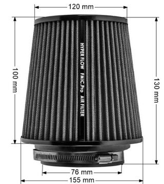 Filtr powietrza stożek śr.76mm dł. 100mm czarny