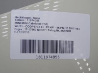 фото thumb №7, Mini one cooper cabrio f57 15-24 кришка багажника зад задня 850 pepper білий