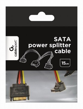Кабель питания SATA (M)->2xSATA(F), изогнутый, 15 см