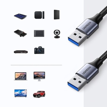 ЗЕЛЕНЫЙ КАБЕЛЬ 2X USB A MALE 3.0 5 Гбит/с ЗАРЯДКА 2А ПРОЧНАЯ ОПЛЕТКА 2М