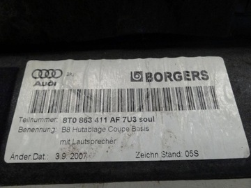 фото thumb №6, Audi a5 8t 8f 2011 купе полиця багажника зад 8t0863411af