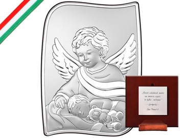 Srebrny obraz anioł stróż 9.6x13cm grawer chrzest prezent Chrzest Komunia