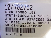 фото thumb №8, Alfa romeo 156 форсунка дизель 0445110002 1,9jtd