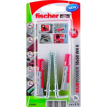 Универсальный дюбель Fischer DuoPower 10X50, прямой крючок, 2 комплекта