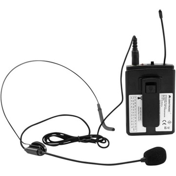 Беспроводной микрофон, поясной передатчик и наушники Omnitronic WAMS-65BT.