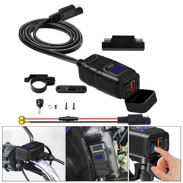 Адаптер USB r SAE к USB для мотоцикла Интеллектуальная защита Dual USB Вкл. Выкл. Синий