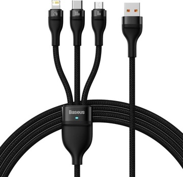 USB-кабель Baseus USBA USBC + microUSB + Lightning 1,2 м Черный