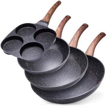 3x Patelnia GRANITOWA do smażenia zestaw patelni 20 24 28 cm + do jajek