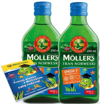 2x масло печени трески Möller's NORWEGIAN, 250 мл, вит. D3 А и Е омега-3