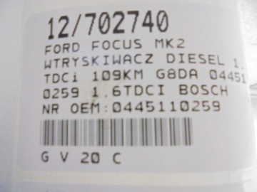 фото thumb №8, Ford focus mk2 инжектор дизель 0445110259 1,6tdci