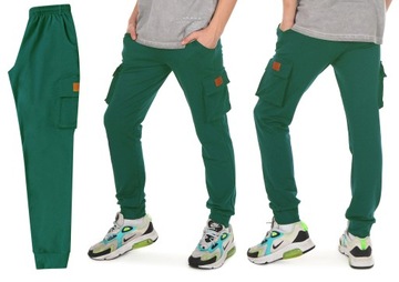 Joggery spodnie dresowe chłopięce Bojówki r.152 zielony Produkt PL
