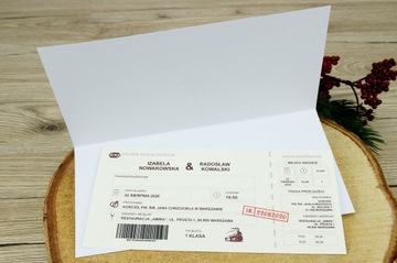 Zaproszenia na ślub wesele BILET KOLEJOWY