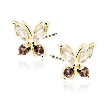 СЕРЕБРЯНЫЕ СЕРЬГИ 925 БАБОЧКА, коричневые цирконы, ДЕВОЧКИ, ДЕТИ, шпильки