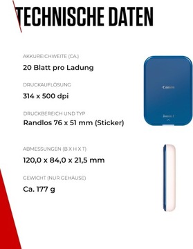 CANON Zoemini 2 Przenośna Drukarka Zdjęć Bluetooth Smartfon Tablet