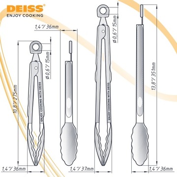 Deiss PRO Кухонные щипцы для приготовления пищи и гриля, набор из 2, 27см и 35см