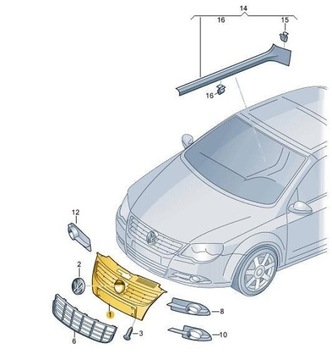 фото thumb №7, Переднє решітка радіатора радіатор vag volkswagen eos оригінальний 1q0853641wad