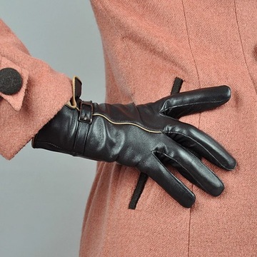 Hot Winter Genuine Leather Gloves Women Brand Sheepskin Warm Solid Color