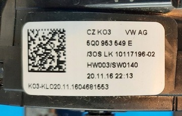 фото thumb №7, Рулевой/подрулевой переключатель volkswagen оригинальный номер 5q0953507hl